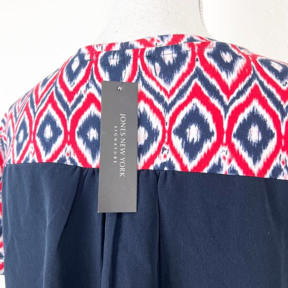 Jones New York Blouse Women Medium Cherry Red Combo Mixed Media V-Neck Top NWT - Picture 8 of 10